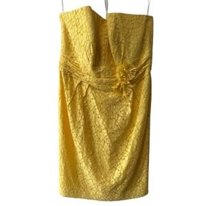 David's Bridal Strapless Sweetheart Neckline Lace Sheath Mini Dress Yellow 14